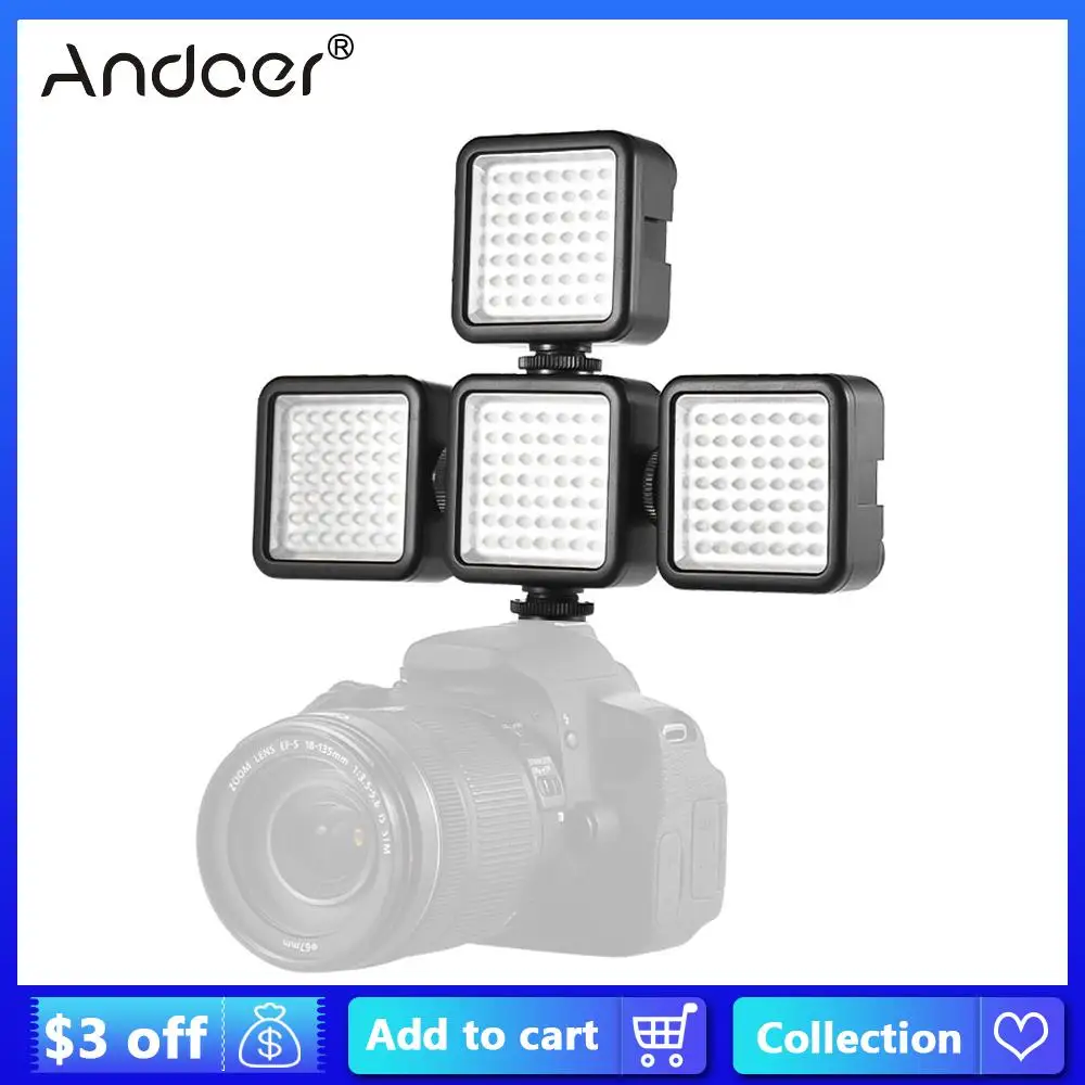 

Мини блокировочная камера Andoer W49, Светодиодная панель с регулируемой яркостью, видеокамера, Видео Освещение с адаптером башмака для Canon, Nikon, ...