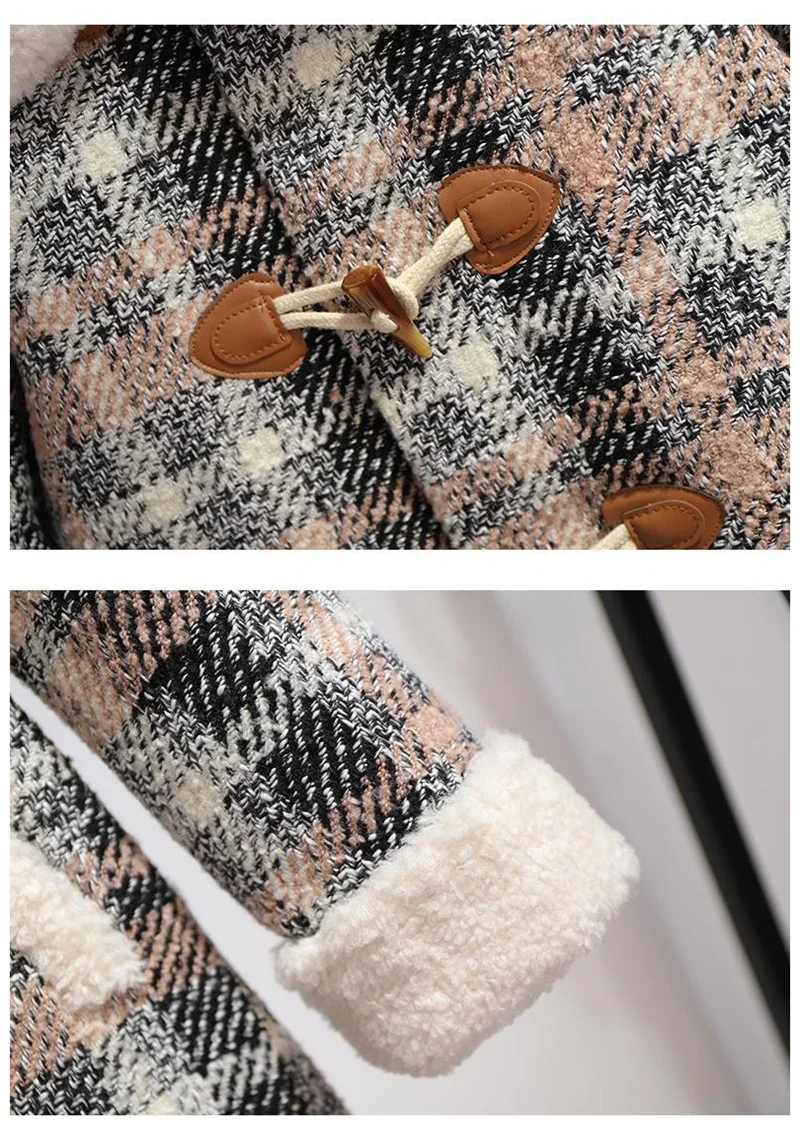 

Plaid Woolen Coat Women's Winter Clothes Mid-Length Thick Double-Sided Woolen Korean Style Small Fragrant Wool Horn Button Coat