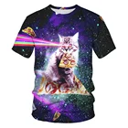 Новинка 2020, футболка с объемным космическим галактическим рисунком, забавная рубашка с милым маленьким котом съесть тако, пицца, летняя рубашка с коротким рукавом