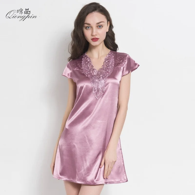 

2020 New imitation silk short-sleeved home clothes women's silk nightdress Pijamas Women Nightgowns ночные халаты