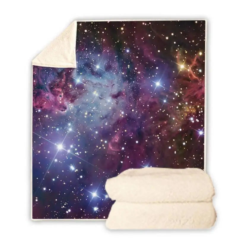 

Starry Sky Galaxy Funny Character Blanket 3D Print Sherpa Blanket on Bed Home Textiles Dreamlike Style 11