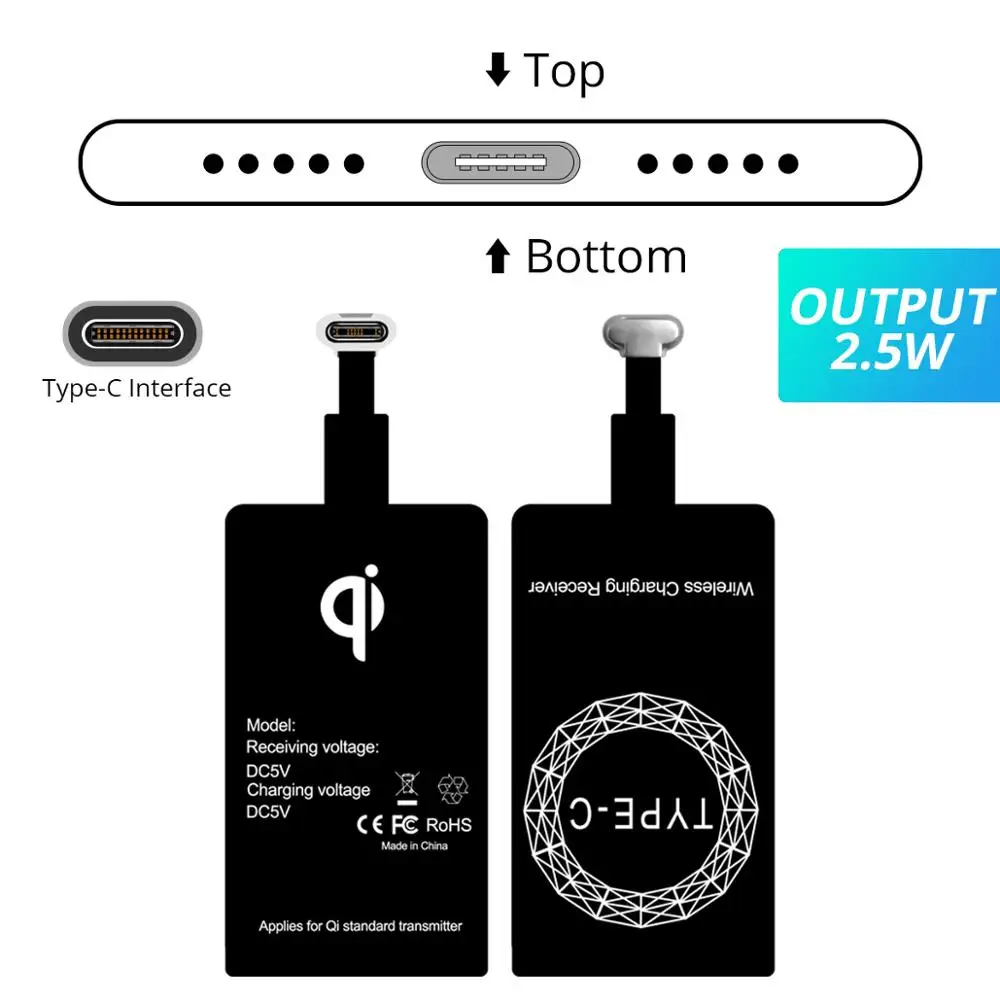 FONKEN USB беспроводной зарядный приемник Универсальный Android Micro usb type-C Qi Беспроводное зарядное устройство Модуль зарядного устройства для мобильного телефона - Тип штекера: Type C 2.5W