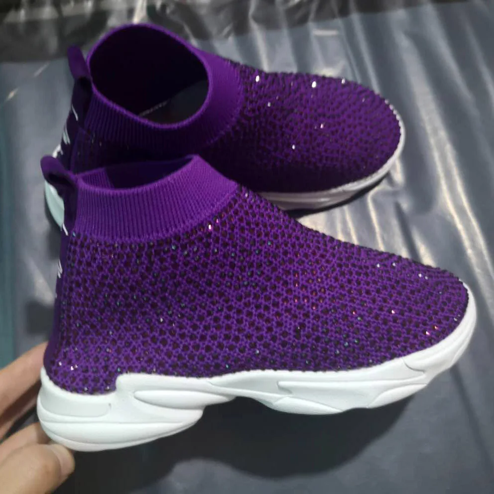 Purple Детская обувь для девочек, носки с кристаллами, обувь для мальчиков, обувь со стразами, детская обувь, женские кроссовки - Цвет: Purple