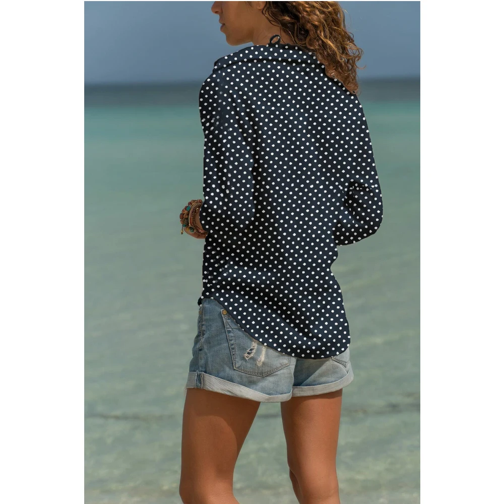 

Meihuida Spring Autumn Women Casual Wave Point Shirt Long Sleeve Lapel Loose Blouse Office Lady Elegant Shirts