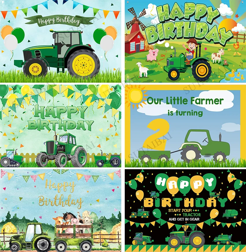 Tractor Birthday Backdrop Boy Farm Happy First Birthday Background Start Tractor and Put It In Gear Kids Birthday Party Decor