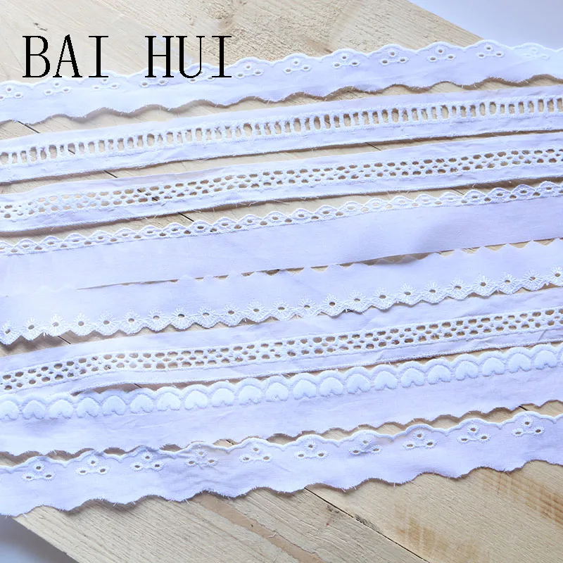 2 ярда Роскошный белый хлопок с цветочной вышивкой кружевной воротник тканевый