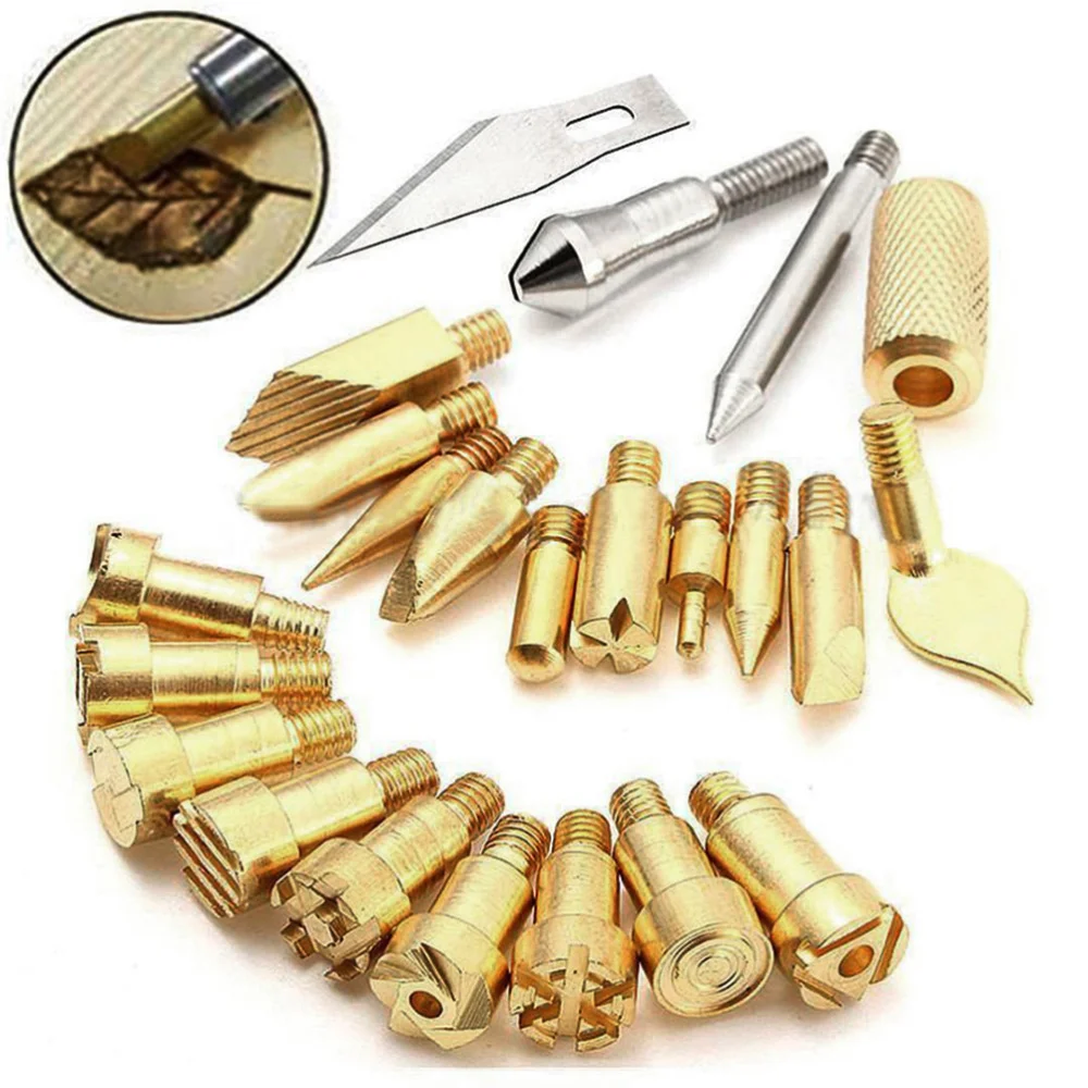 

23PCS Copper Soldering Iron Tip for Leather Woodworking Sealing Single Line Decorate Pyrography DIY Tools Kit