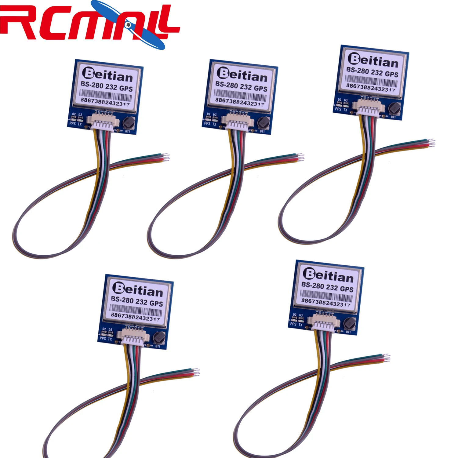 5Pcs Beitian BS-280 GPS Module 7th Generation BS280 with Antenna RS232, for Positioning Tracking, Default 9600bps RCmall