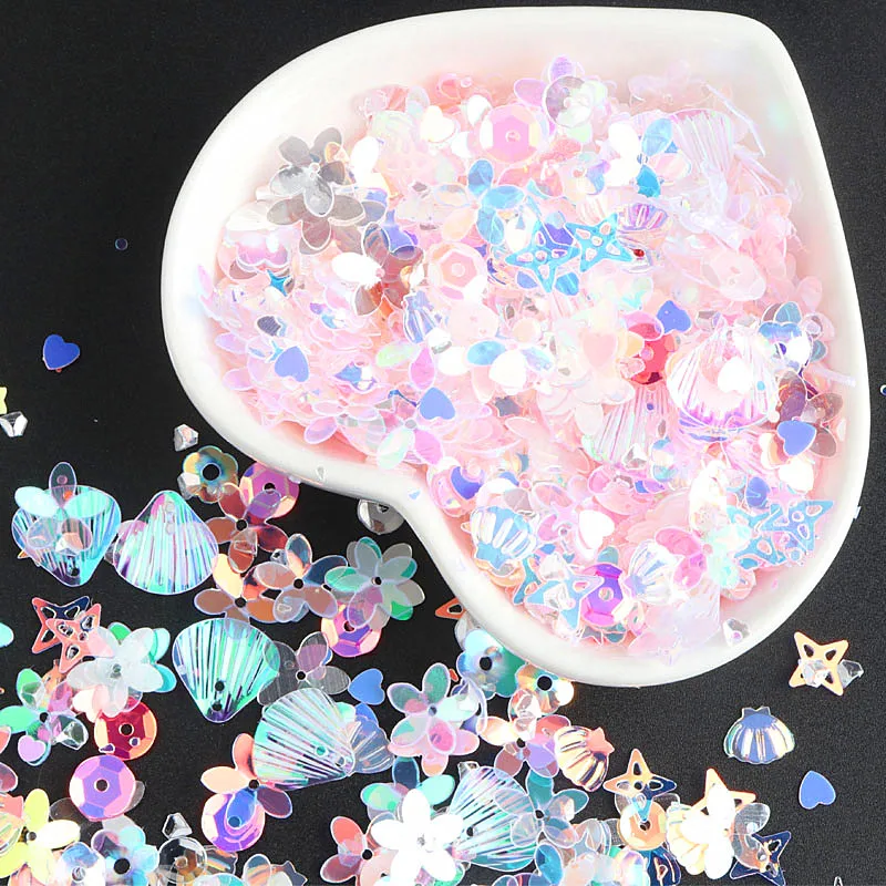 Смешанные Прозрачные бело розовые пайетки для рукоделия блестящая Звезда