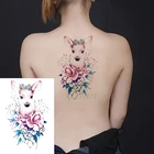 Водостойкая Временная тату-наклейка, мультяшный розовый олень, искусственный цветок, большой флэш-тату, искусственная тату для девочек, мужчин, женщин и детей