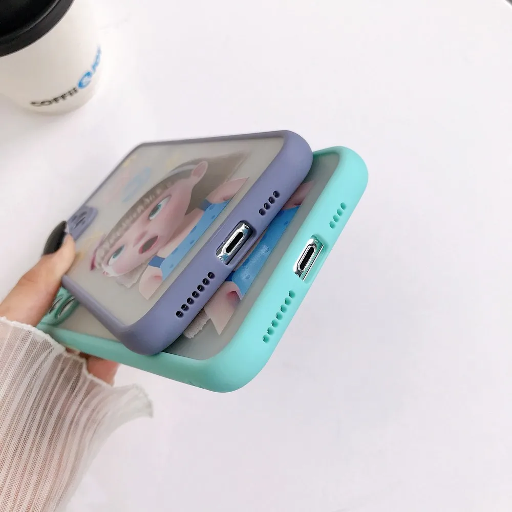 

Ins net red expression little girl mobile phone case For iPhone 11 Pro Max X XR XS 7 8 Plus case Color frame transparent shell
