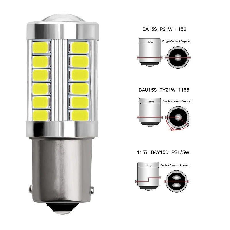 1 PCS PY21W P21/5W 1156 Ba15s 1157 Bay15d For Car LED Bulbs Turn Signal Light 12V 33SMD 7000K White Brake Reverse Parking Lamps