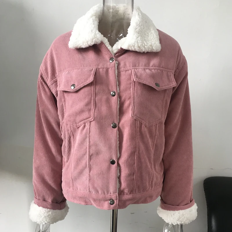 Vangull Corduroy Jacket Thick Velvet Women Jackets Winter New Warm Solid Outerwear Long Sleeve Vintage Short Women Coat