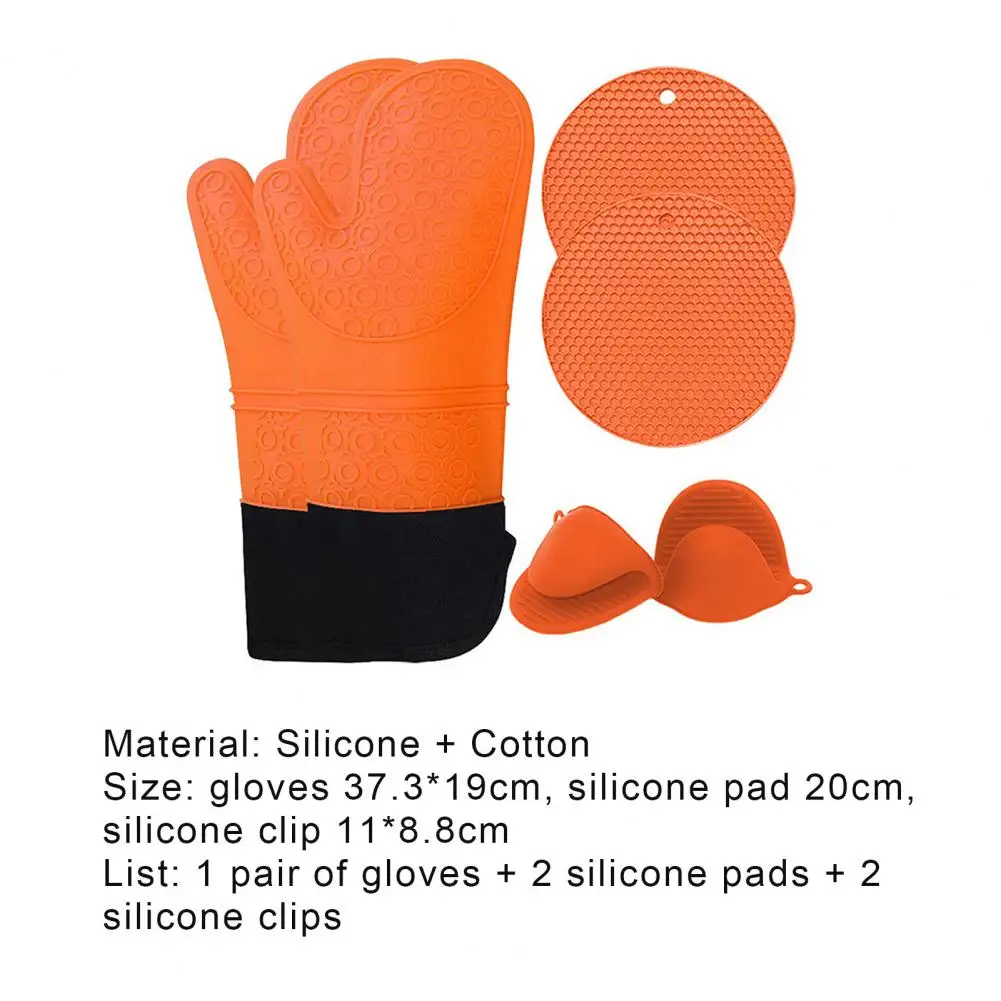 

5Pcs/Set Oven Mitts Flexible Heat Insulation Silicone Extra Long Mittens Dish Bowl Holder Baking Insulation Hand Clip