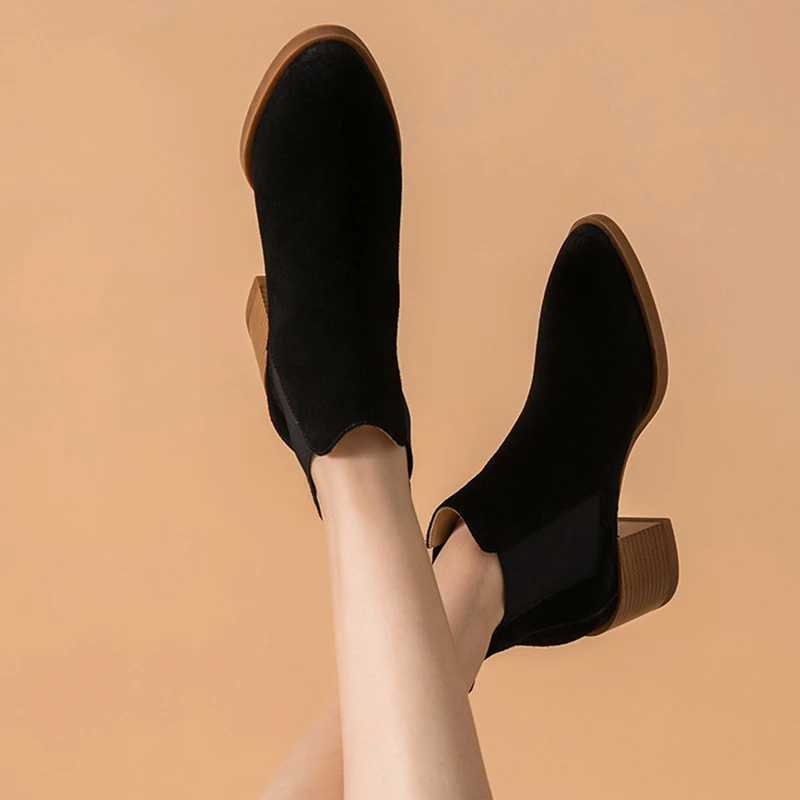 Женские ботильоны из натуральной замши черные коричневые синие короткие ботинки