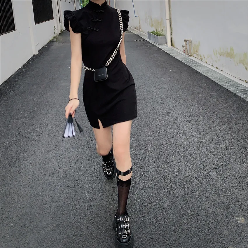 Платье Ципао в стиле ретро с узкой талией и рукавами фонариками|Женские платья| |