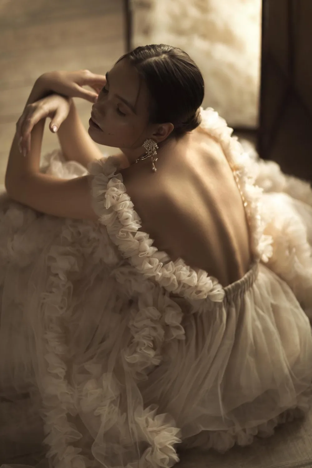 Длинное платье для беременных Тюлевое с оборками фотосессии или вечеринки