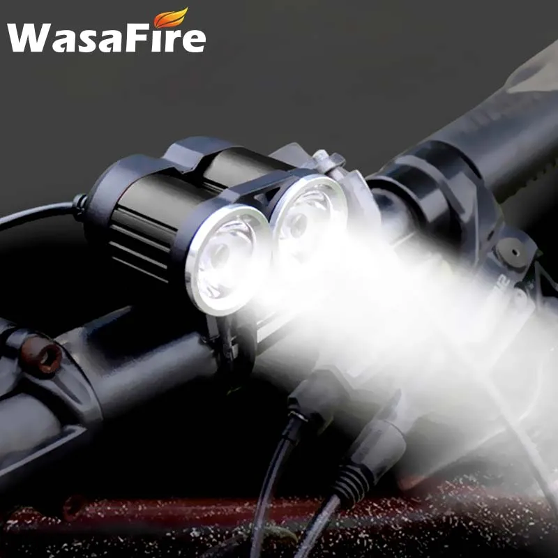 

Велосипедный передний светодиодный фонарь WasaFire 2x T6, 2000 лм, зарядка через USB, водонепроницаемый Головной фонарь для велосипеда, 4 режима