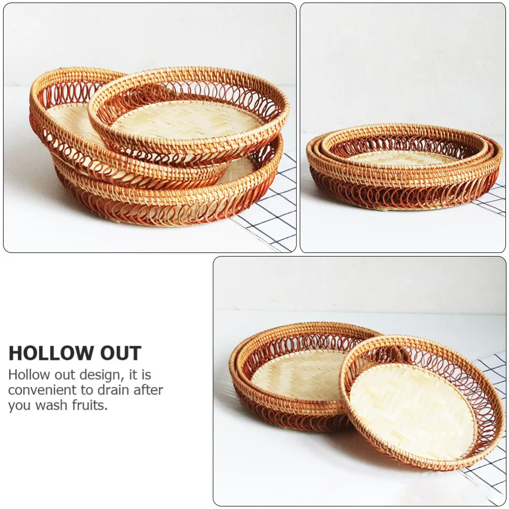 

1Pc Weaving Drain Fruit Basket Natural Party Food Holder Rattan Basket Khaki