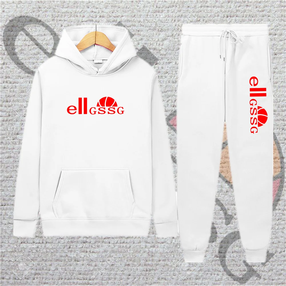 

Spring and Autumn Men's/Ladies Casual Hoodie Sweatshirt + Jogging Sweatpants Pure Color Printed Sports Suit Unisex Sportswear