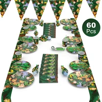 cartoon jungle animal disposable party tableware sets kids birthday safari party decor baby shower forest theme party supplies