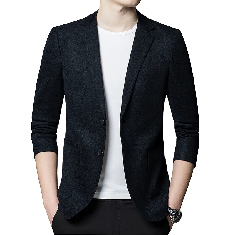 

Men Blazer Slim Fit 2021 Pure Color Wool Suit Men's Autumn Winter New Stretch Men's Casual Suit Jacket