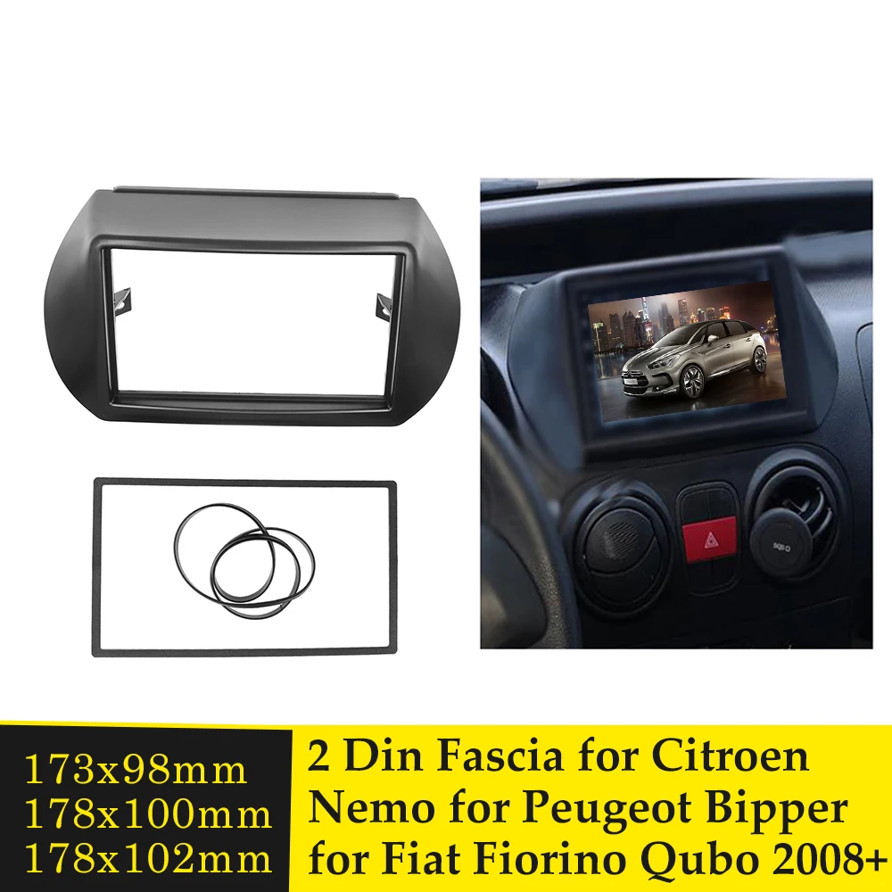 Double Din Radio Fascia for PEUGEOT Bipper for CITROEN Nemo for FIAT Fiorino 2008+ CD DVD Audio Dash Mount Trim Kits Frame Bezel