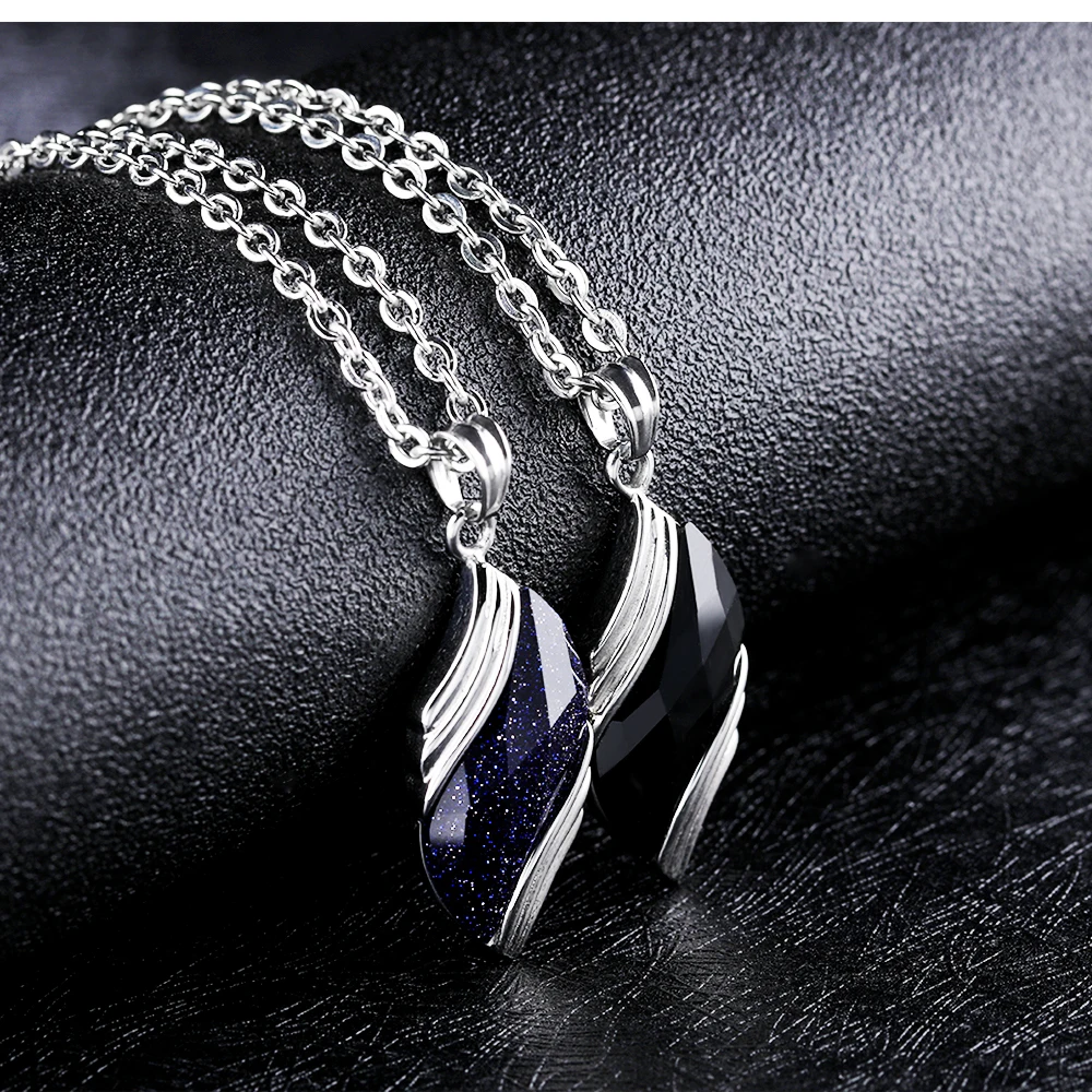 

Fashion Dark Blue Black Stone Pendant Necklace 55cm Chain For Men Women Stainless Steel Jewelry Gift