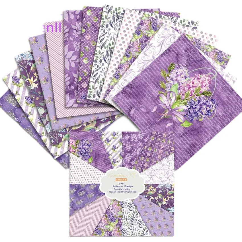

24 sheet Garden Scrapbooking Purplel paper 6 inch pattern paper material for DIY photo album scrapbook junk journal