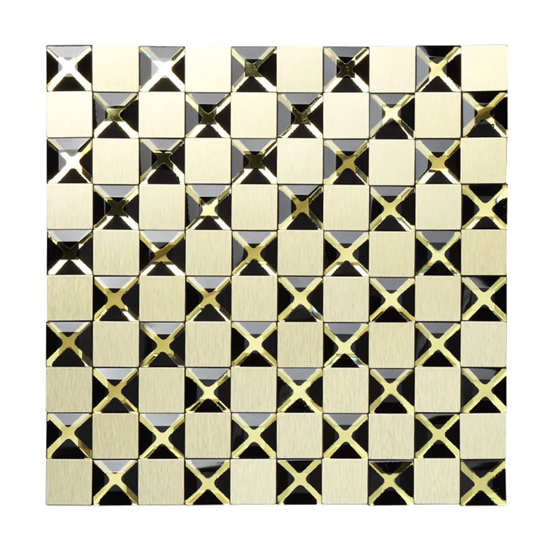 

11pcs / Box Metal Glass Mosaic Tile TV Background Wall Porch Black Gold Seamless Decoration Self StIick Wall Sticker