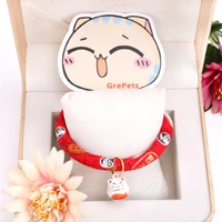 hand knitted japanese style lucky cat collar bell rope loop washable high quality stretch cotton drawstring method is convenient