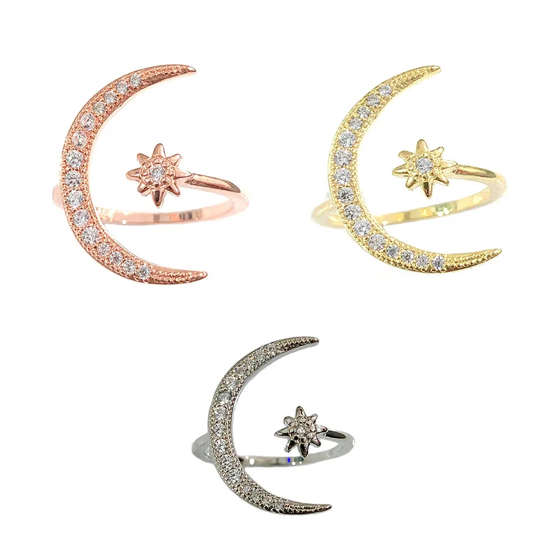 

New Design CZ Zircon Star Moon Ring 2021 Fashion Statement Geometric Gold Silver Color Charm Lady Girl Ring Jewelry