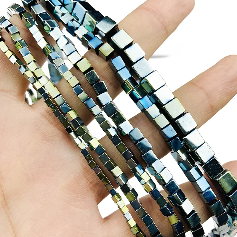 

Green Square Shape 2/3/4/6mm Hematite Natural Stone Charm Spacer Loose Beads For Trendy Jewelry Making DIY Accessories Wholesale