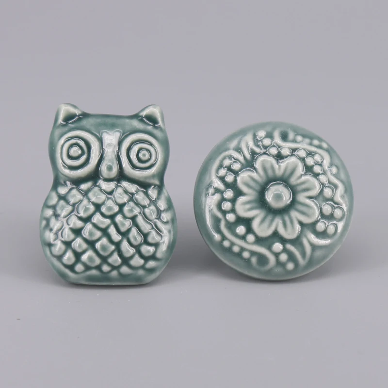 1x серия зеленых цветов керамические ручки комод ручка ящика шкафа