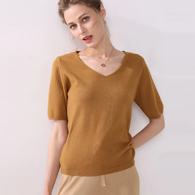 New Arrival Summer Sweater Spring Autumn Women Solid Short Sleeve V-neck Pullovers Jumper Knitted Sweaters | Женская одежда