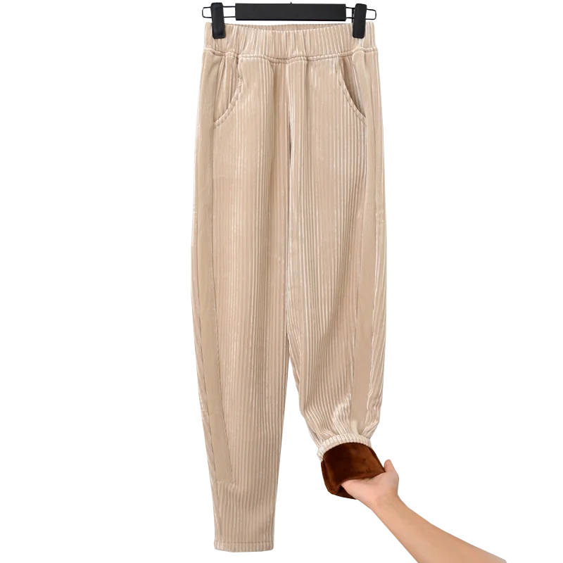 Женские шаровары в полоску вельветовые с высокой талией свободные плотные штаны