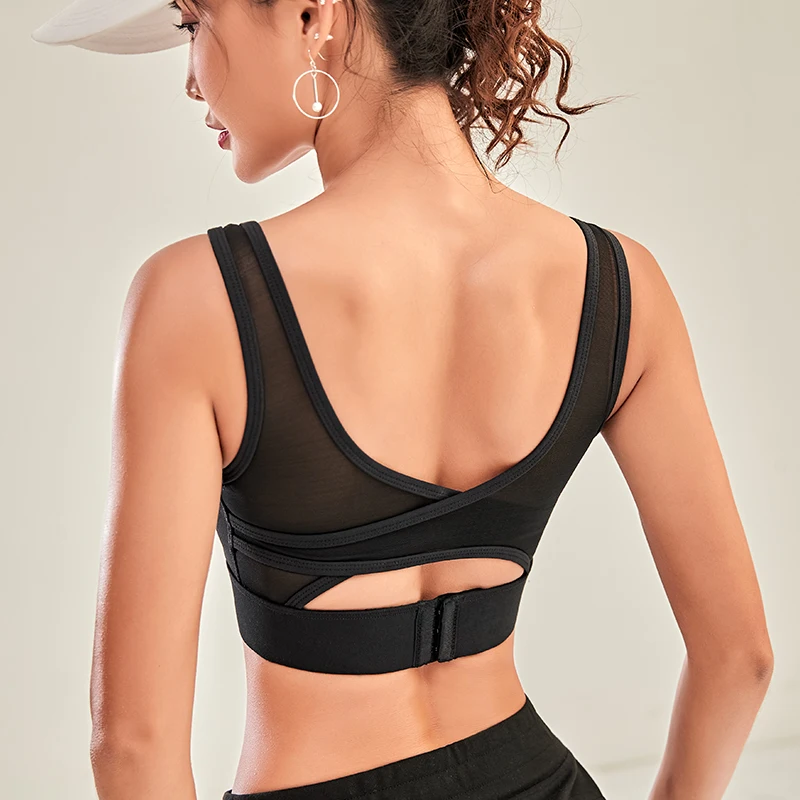 Женский спортивный бюстгальтер Lusure черный мягкий фитнес лифчик для йоги топ на