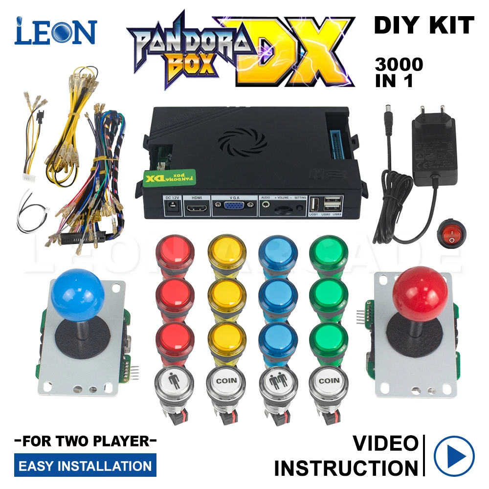 

3000 In 1 Kit Arcade 2 Player For Arcade Pandora Box Dx Video Manual Led Illuminated Button 5 Pin 8 Way Joystick 3p 4p Game