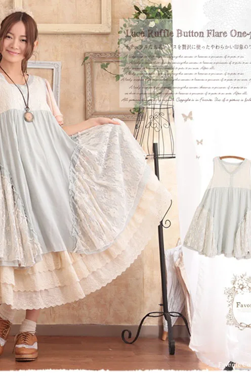 Женское кружевное платье трапеция в японском стиле винтажное льняное