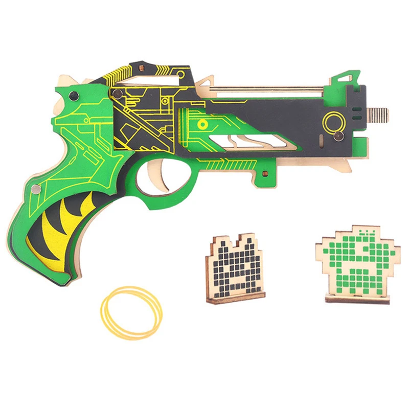 

3D деревянные головоломки в собранном виде пистолет с резиновой лентой и буквенными принтами, простая детская головоломка, развивающие игры, забавные игрушки DIY головоломки для детей подарки на день рождения