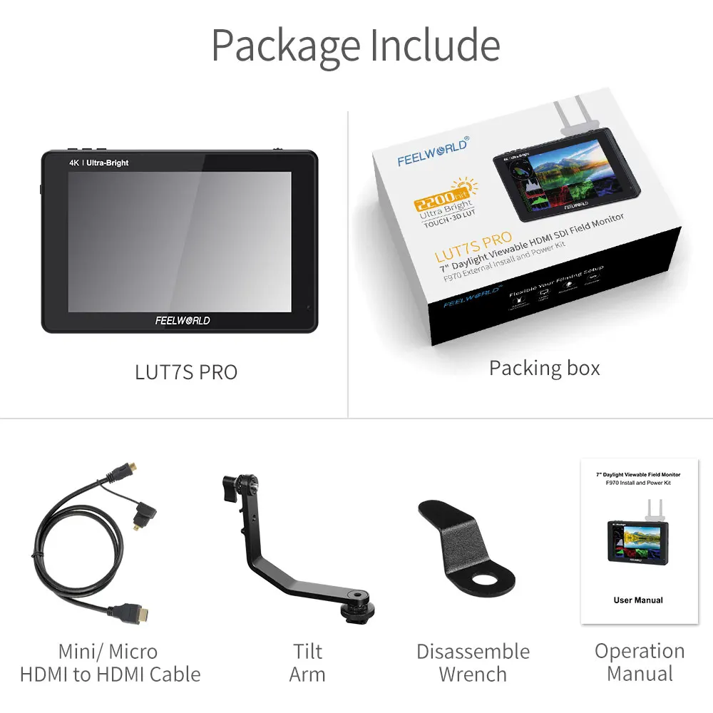 

FEELWORLD LUT7S PRO 7 Inch 2200nits 3D LUT Touch Screen DSLR Camera Field Director AC Monitor 4K HDMI Input Output for Gimbal