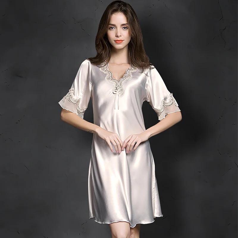 Plus Size XXXL Women Satin Nightgown Sleepwear Night Dress Female Nightwear Soft Sleep Dress Casual Nightdress Loose Home Dress