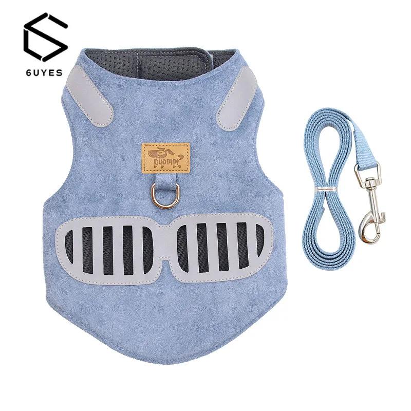 

Dog harness and leash set New pet chest strap soft suede cat strap reflective breathable dog cat traction rope pet supplies army