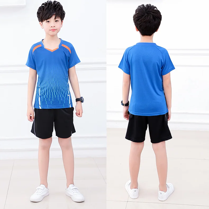 boys blue set Детская Молодежная рубашка для бадминтона, костюм с юбкой для мальчиков и девочек, дышащая футболка для бега, настольного тенниса, тренировочная командная форма, комплект спортивной одежды - Цвет: boys blue set