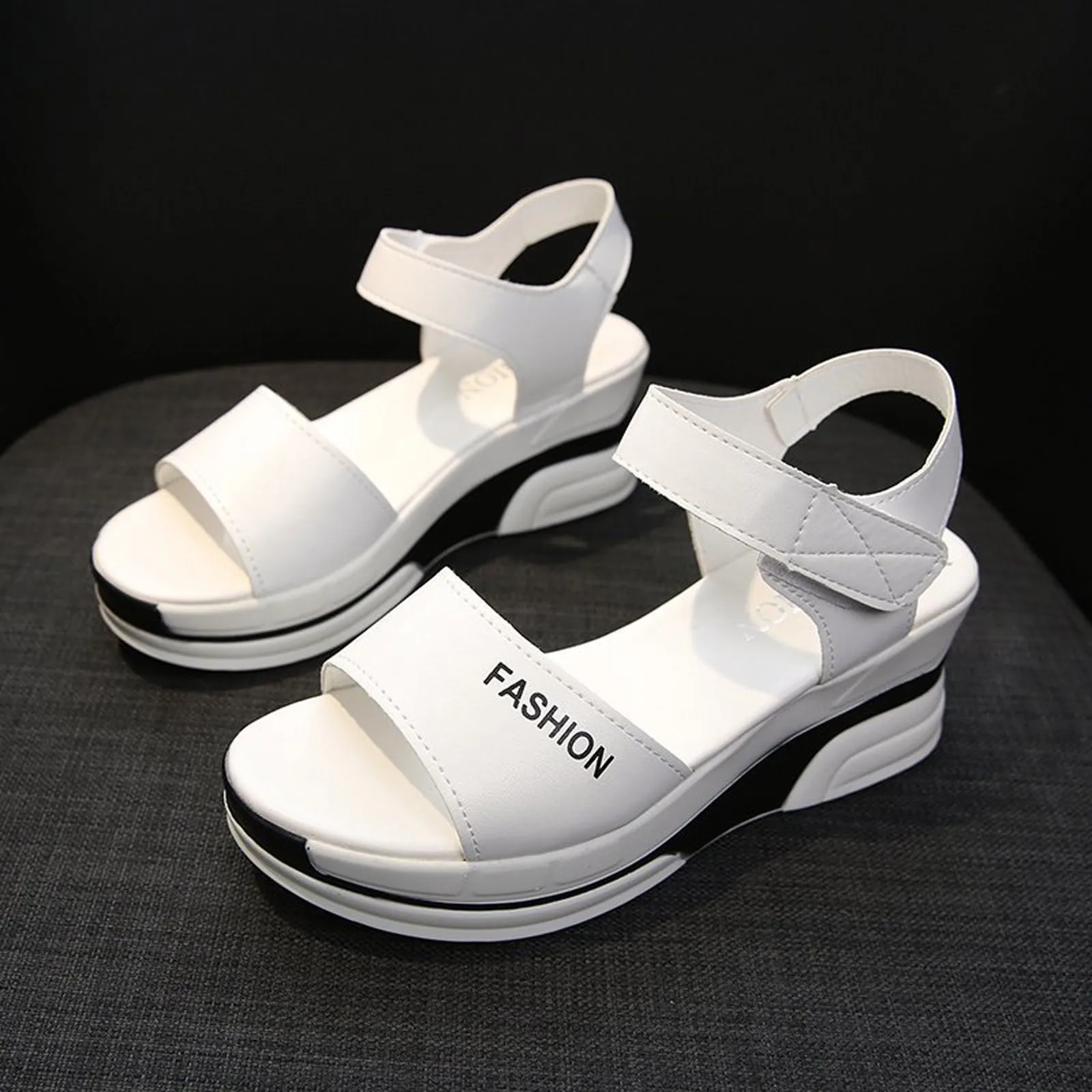 

New Summer Sandals for Women Solid Color Platform Peep Toe Beach Sandals Ladies Slip on Platform Flats Shoes Straps Women Shoes