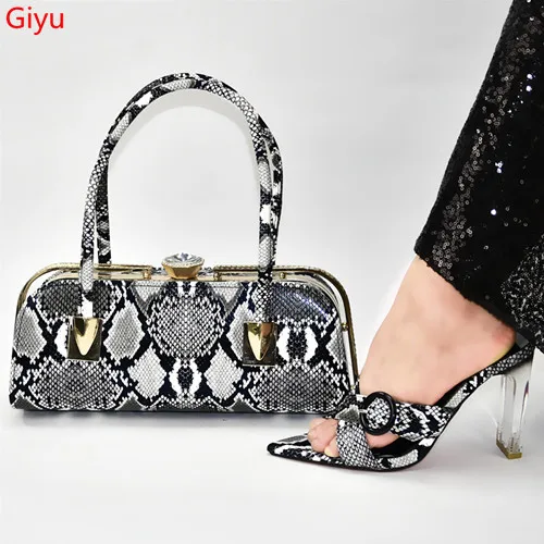 

doershow NICE Shoes and Bag Set African Sets 2019 BLACK Color Italian Shoe Bag Set Decorated with Rhinestone High Quality!SSL1-3