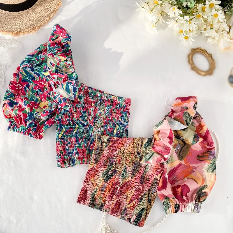 

2020 New Irregular Sleeve Chiffon Shirt Korean Style Floral Printed Ruffled Top Sexy Sweet Slim Single Shoulder Blouse