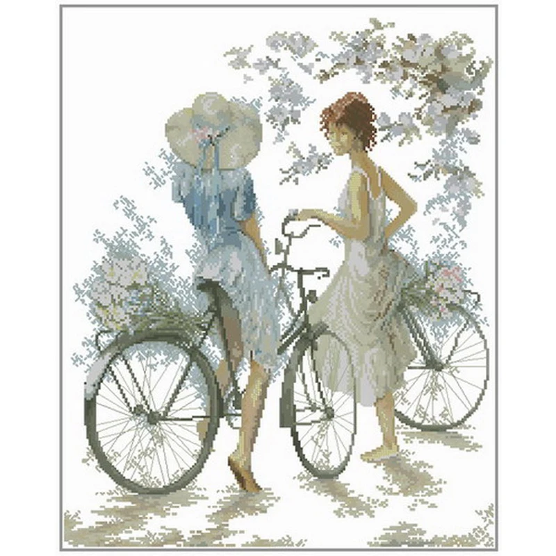 Фото HIGH Quality Counted Cross Stitch Kit Girls On Bicycle Bike Lanarte 33788 Twee Meisjes Met Fietsen Дом и сад HIGH Quality Counted Cross Stitch Kit Girls On Bicycle Bike Lanarte 33788 Twee Meisjes Met Fietsen Дом и сад