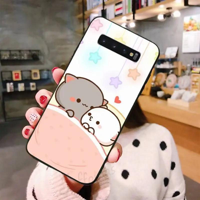 

Jemy Peach Cat Cartoon love cute Phone Case For Samsung A50 A51 A71 A20E A20S S10 S20 S21 S30 Plus ultra 5G M11 funda shell