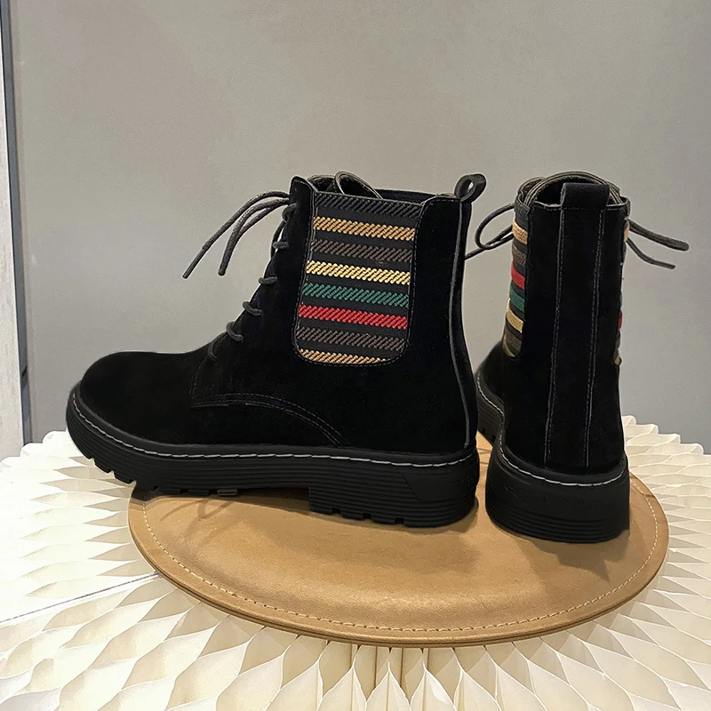 

New Women's Boots Versatile Comfortable Lace-up Riding Boots Casual Leather Ankle Boots Women's Shoes Nude Boots